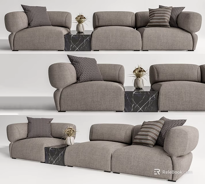 Cozy Modern Multi-seater Sofa With Plush Throw Pillows And Marble Top Accent Table 3d model