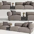 Cozy Modern Multi-seater Sofa With Plush Throw Pillows And Marble Top Accent Table 3d model