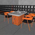 Modern Orange Dining Chairs With Square Table And Gray Background Wall In Dining Space