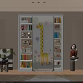Kids Bookshelf with Giraffe Growth Chart Colorful Books and Storage Bins