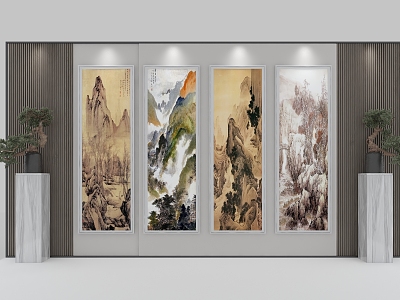 Vertical hanging painting, decorative painting, mountain and flowing water painting, traditional Chinese painting model