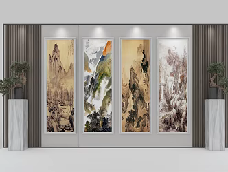 Vertical hanging painting, decorative painting, mountain and flowing water painting, traditional Chinese painting 3d model