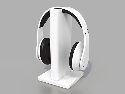 Sleek White Over Ear Headphones On Modern Headphone Stand With Black Ear Cushions 3d model
