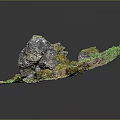 Natural Wood and Stone Materials with Green Vegetation and Mossy Rock Surfaces