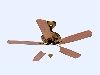 Ceiling Air Conditioner Fan with Wooden Blades Golden Decoration and Light 3d model