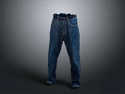 Blue Classic Straight Leg Denim Jeans With Pockets For Casual Wear 3d model