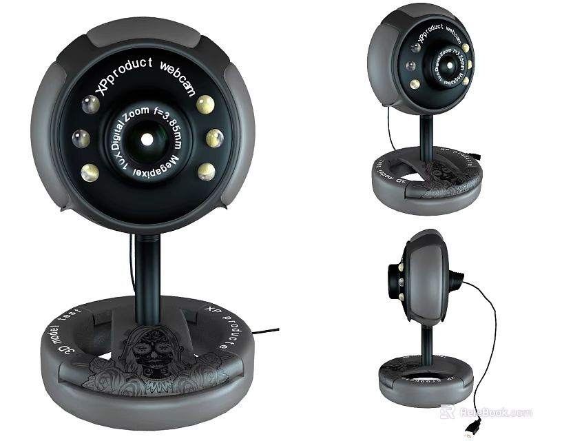 Multiple Angles View Projection Webcam With LED Lights And Adjustable Stand For Home Security Surveillance 3d model 