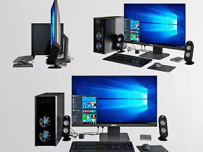 Modern Desktop Computer Setup With PC Tower Monitor Keyboard Mouse And Speakers 3d model