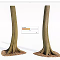 Natural Wood Tree Trunks with Stone Base and Root Details for Decor 3d model