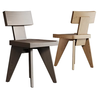 Modern Wooden Single Chair With Unique Backrest And Tapered Legs In Light Dark Tones 3d model