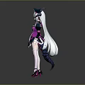 Game Movie Character With Silver White Hair Horned Hat Pink Black Dress And Tail