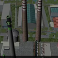 Industrial Plant With Tall Chimneys Cooling Towers Pipes Surrounding Buildings And Green Areas