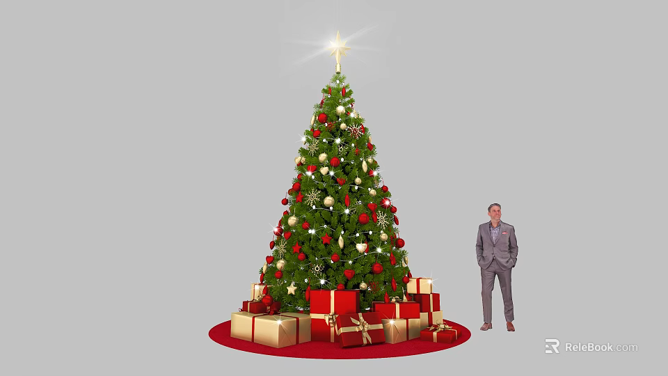 Festive Christmas Tree Photo Spot With Decorations And Gift Boxes For Holiday 3d model 