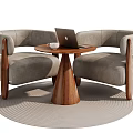 Modern Table Chair Set With Light Gray Fabric Curved Armchairs Wooden Legs Round Table