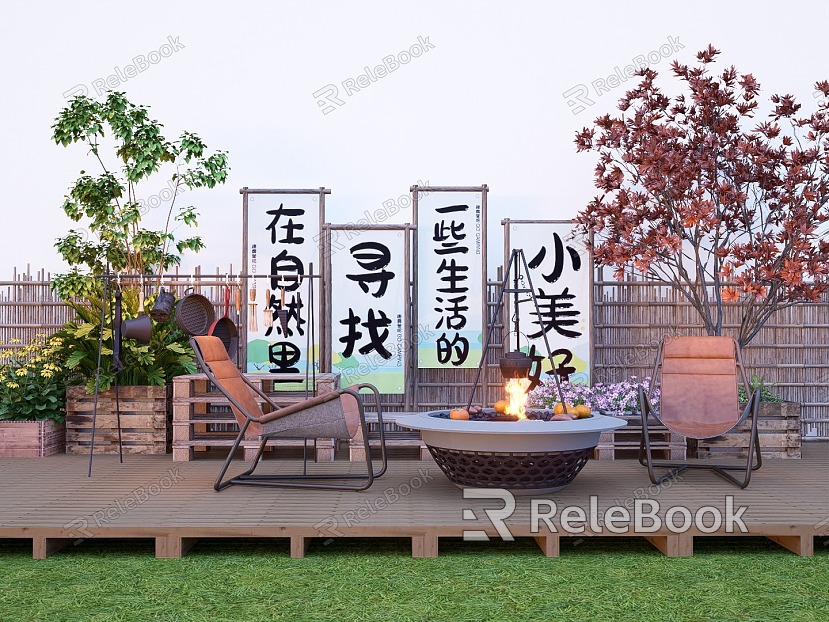 Camping Outdoor Table and Chair Camping Mei Chen Plant Combination Landscape Sick Flower Box model