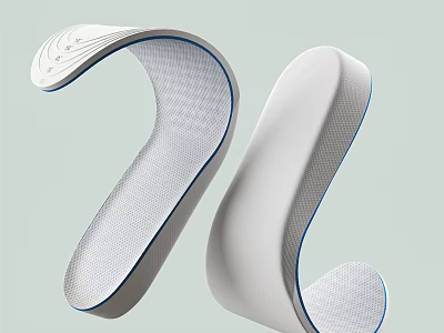 Contemporary Curved White Objects With Mesh Texture And Blue Edge Accents 3d model