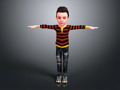 Game and Movie Character 3D Model With Red Black Striped Sweater Ripped Jeans Arms Outstretched 3d model
