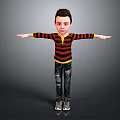 Game and Movie Character 3D Model With Red Black Striped Sweater Ripped Jeans Arms Outstretched