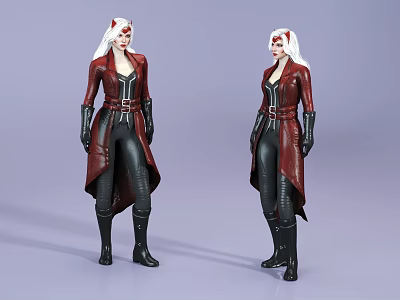 Game and Movie Character Featuring White Long Hair Red Horns Red Coat Black Outfit Belt 3d model