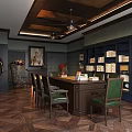 Classic Study Room With Wooden Desk Green Chairs Bookshelves Armor And Vintage Map