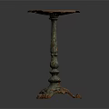 Antique Ornate Carved Pedestal Stand With Rustic Green Patina And Decorative Details