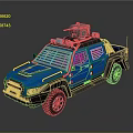 Blue Modified Off Road Truck With Roof Equipment And Rugged Design