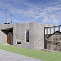 Modern Seaside Boutique Guesthouse Building With Glass Wall Brick Exterior Red Lanterns And Green Lawn