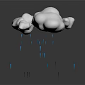 White Clouds With Falling Blue Raindrops And Reflection On Gray Background