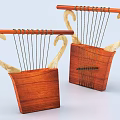 Two Handcrafted Wooden Lyre Musical Instruments With Curved Handles And Strings Designs