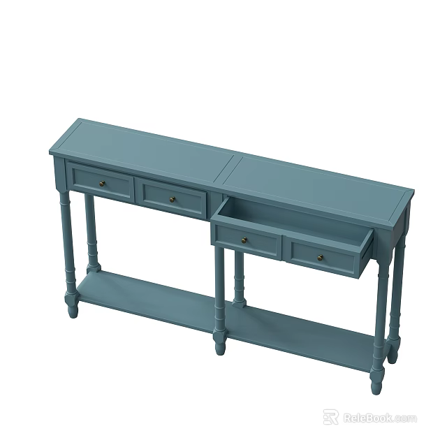 Blue Console Table With Drawers And Lower Shelf For Home Entryway Decor 3d model 