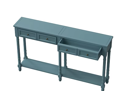 Blue Console Table With Drawers And Lower Shelf For Home Entryway Decor 3d model
