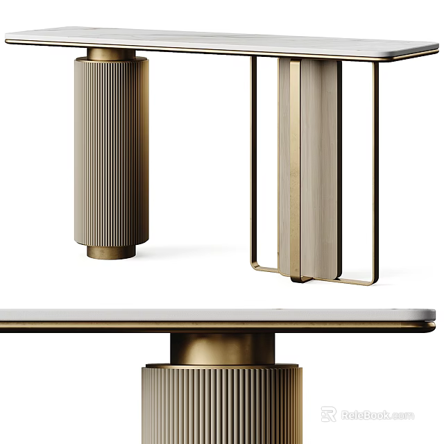 Modern Luxury Console Table Design With Metal Frame And Wooden Details 3d model 