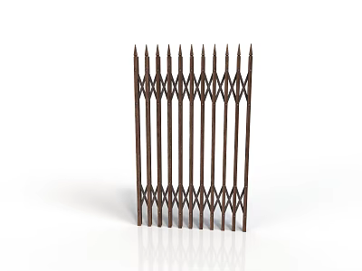 Architectural Metal Fence With Brown Finish Pointed Tops And Diamond Pattern Design 3d model