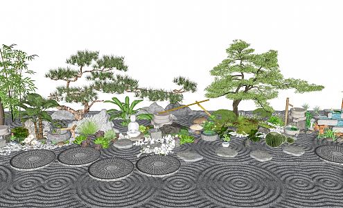 New Chinese Landscape Sick Courtyard Landscape Sick Courtyard Plant Modeling Pine Luo Han Pine Waterscape Wash Bowl 3d model