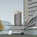 Modern Commercial Complex With High Rise Towers Retail Spaces And Urban Landscape