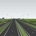 Road Infrastructure Featuring Wide Highway Street Lamps Green Belts And Lane Markings
