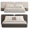 Light Beige And Dark Grey Bed Frames With Plush Pillows And Soft Blankets 3d model