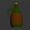 Colorful Glass Bottle With Cork Stopper Green Body Red Mesh Pattern And Handle