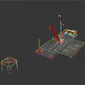 Construction Model Featuring Platform Crane Poles And Hexagonal Structure