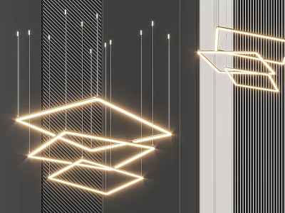 Modern Geometric Illuminated Layered Linear Chandelier for Contemporary Interior Design 3d model