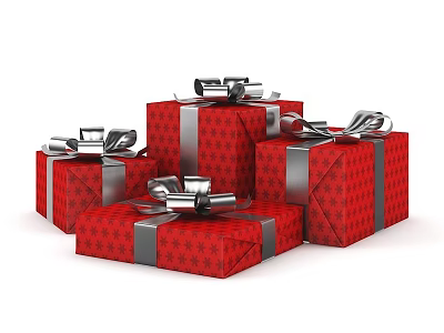 Festive Red Gift Boxes With Silver Ribbons And Bow Decorations For Home Use 3d model