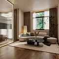 Hotel Room Interior With Wooden Bed Green Walls Abstract Painting Armchair And Natural Light