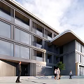 Modern Office Building with Glass Curtain Walls Surrounded by Greenery and Spacious Front Yard