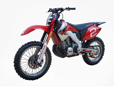 Red Off Road Motorcycle With Number 2 And Black Seat Large Tires 3d model