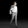Man Walking In White Shirt Carrying Jacket With Gray Pants On Black Background