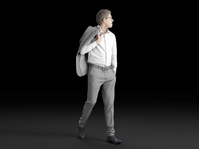 Man Walking In White Shirt Carrying Jacket With Gray Pants On Black Background 3d model