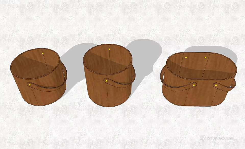 Three Brown Fabric Storage Baskets With Handles For Household Organization 3d model 