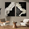 Leisure Sofa Set With Black and White Decorative Paintings Black Sculpture and Wooden Coffee Table