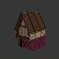 Traditional Wooden House Architecture With Red Tile Roof Chimney Brown And White Walls And Windows