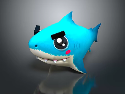 Cartoon Blue Shark Game Movie Character With Big Eyes And 3D Model Design 3d model